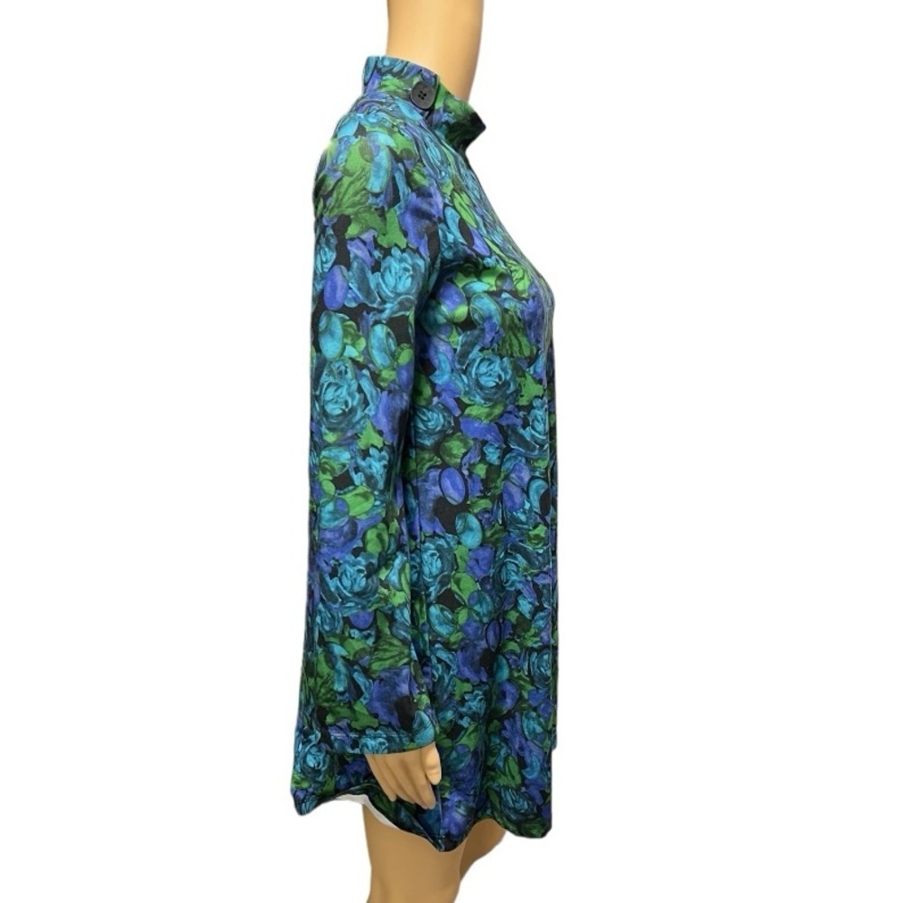 Zara Bell Sleeve Floral Mock Neck Stretch Trapeze Mini Dress Size S - Picture 4 of 9